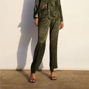 Green cheetah print satin pants